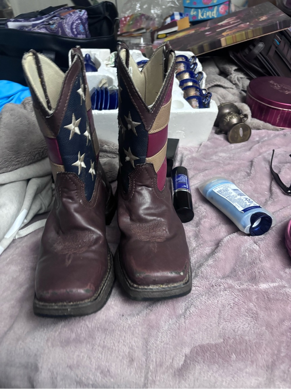 Durango Brown Leather, Western Boot - Flag print boots